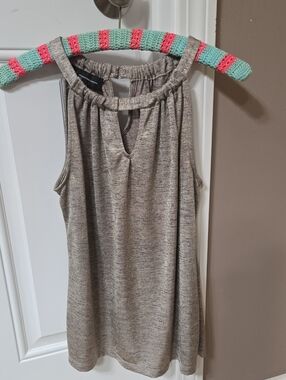 INC International Concepts Taupe Heather Keyhole Halter Tank - metallic shimmer
